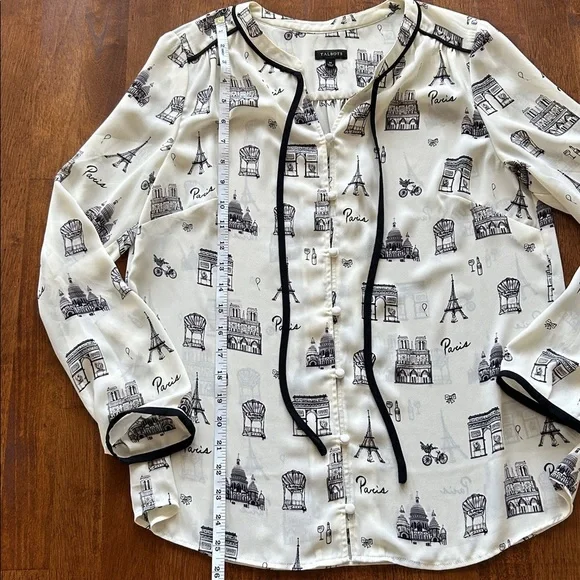 Talbots women’s Paris inspired black cream blouse size medium - Picture 3 of 10